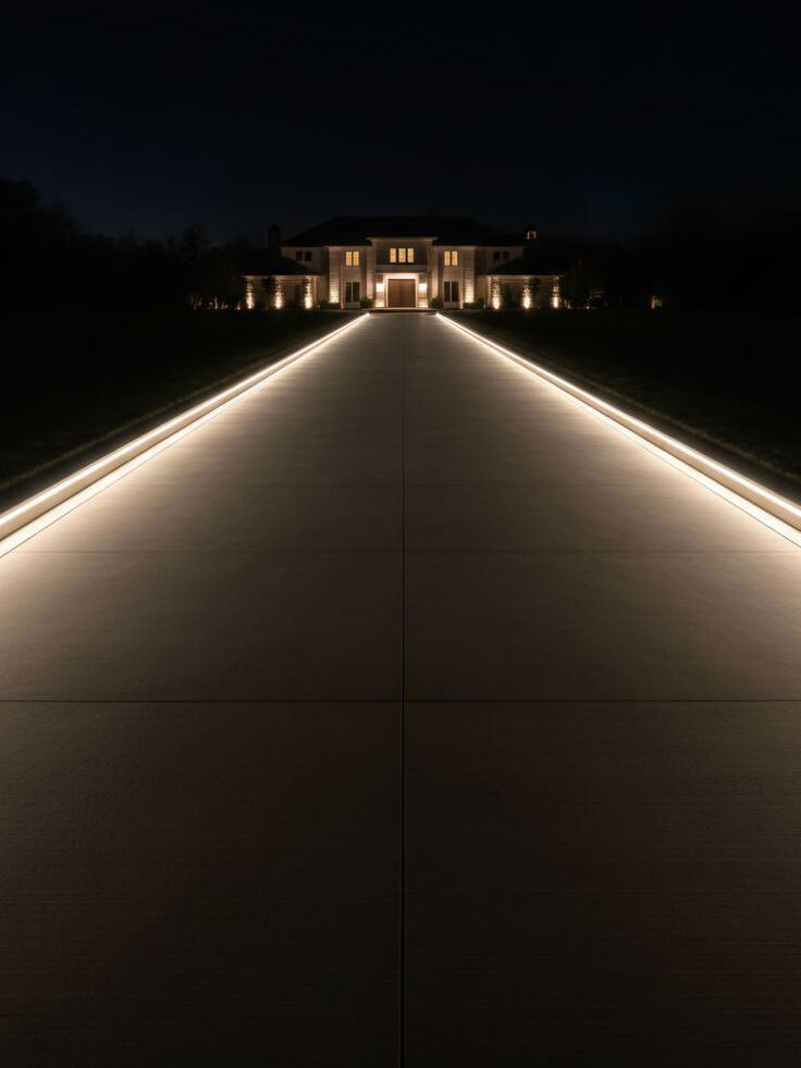 Driveway Defined by Integrated Continuous Linear Edge Lighting