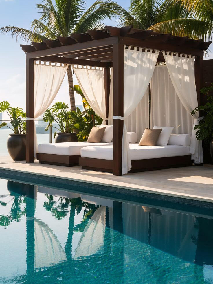 Luxury Poolside Cabana Design with Daybeds and Infinity Pool